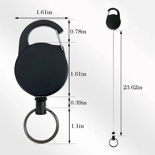 Vista 4 de Llavero retráctil, clip de cinturón resistente con mosquetón multiherramienta, llavero retráctil, anillos/mosquetón, cable de alambre de acero de 25