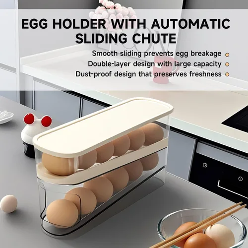 Vista 5 de Soporte rodante para huevos para refrigerador, dispensador de huevos para refrigerador, contenedor de almacenamiento rodante automático