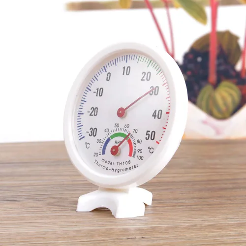 Vista 3 de Oumefar Termómetro higrotermógrafo plástico TH108 Medidor de humedad de temperatura analógica Forma Dial Temperatura higrómetro Display Instrumento