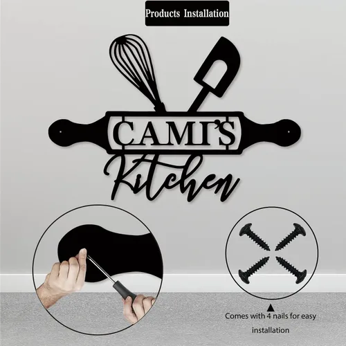 Vista 7 de Letrero de metal personalizado con nombre personalizado para cocinero de restaurante, letreros de monograma para cocina casera, regalo