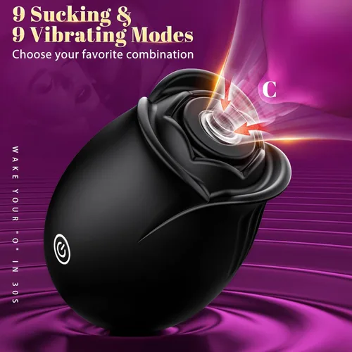 Vista 2 de Vibrador de succión de juguete sexual de rosas, juguetes para adultos con 9 modos de succión y vibración, juguetes sexuales impermeables