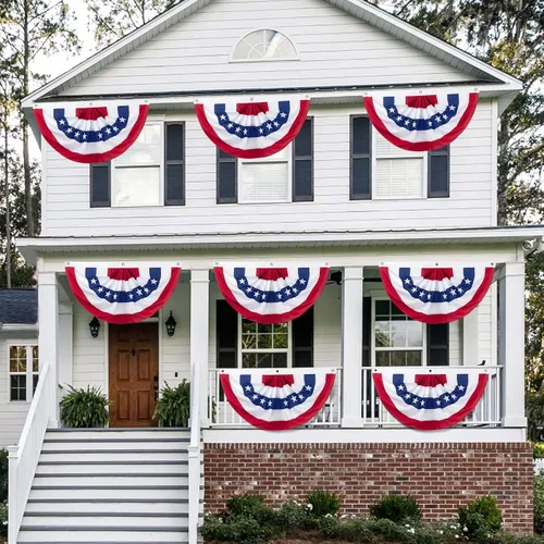 Vista 5 de 3 banderas plisadas americanas de 3 x 6 pies, Día de los Caídos y 4 de Julio, decoración patriótica de interiores y exteriores para porche y jardín