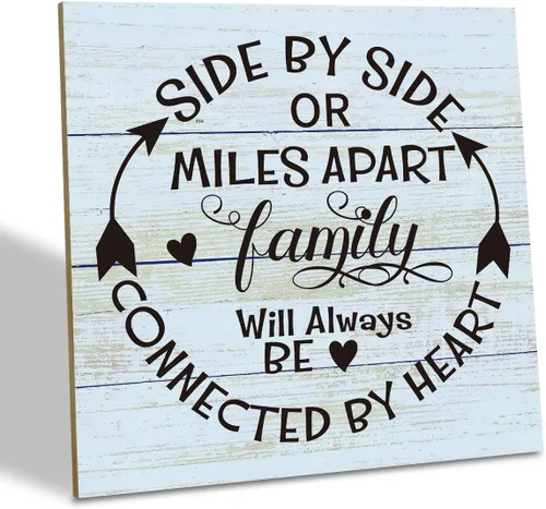Vista 14 de Placa de Madera Familiar, "La Familia Significa Que Nadie Se Queda Atrás o Se Olvida", 15.7x15.7 cm Cartel de Arte de Mesa, Decoración de Cita