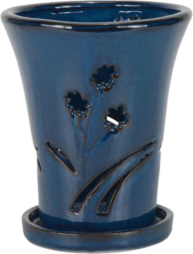 Vista 2 de W&W Orchid Pot with Holes and Saucer for Repotting, 6 x 7 Inch, Blue Azul