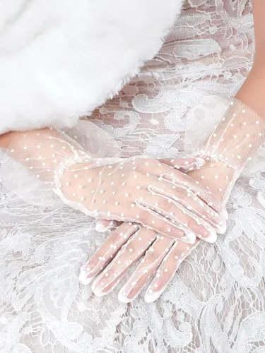 Vista 5 de 2 pares de guantes de encaje para mujer, elegantes guantes cortos para boda, fiesta, té, fiesta, vestido de fiesta, guantes transparentes de malla