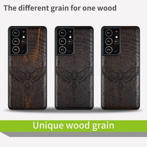 Vista 7 de Carveit Funda de madera para Galaxy S21 Ultra (madera maciza y TPU suave negro), a prueba de golpes, funda protectora de madera compatible
