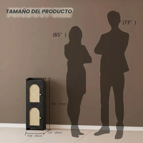 Vista 3 de Arbuxzuy Gabinete de almacenamiento de baño de ratán con 2 puertas y Ratán negro