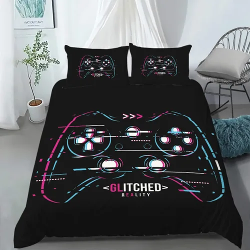 Vista 10 de AILONEN - Ropa de cama con estampado de control de videojuegos, para niños, funda de edredón, supersuave y resistente a la decoloración, 3 piezas