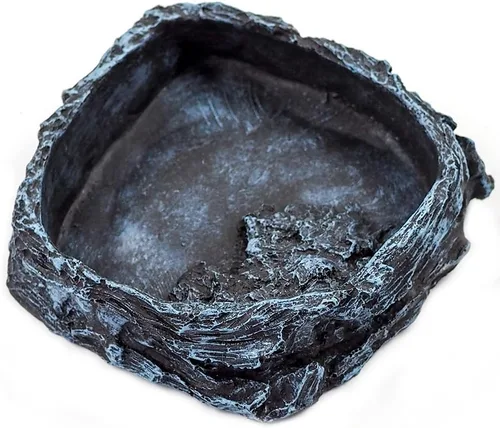Vista 12 de OMEM Reptile Natural Bowl Plato de comida y agua hecho en resina (2 unidades, gris, S)