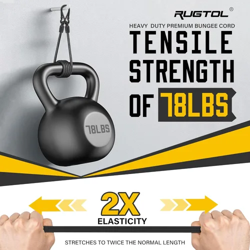 Vista 3 de Cuerdas elásticas con ganchos, cuerdas elásticas de servicio pesado de 8 pulgadas de largo con clip de mosquetón para exteriores, cuerda elástica