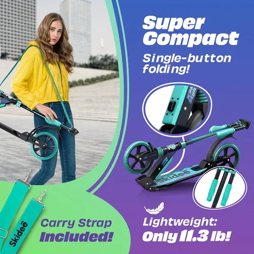 Vista 4 de SKIDEE Patinete para Adultos y Adolescentes, Altura Ajustable, Plegable, Ruedas Grandes, Ligero, Duradero, Suspensión Anti-Golpes, Hasta 220 Libras
