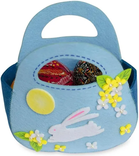 Vista 5 de Juego de 2 cestas de Pascua con conejitos blancos de fieltro rosa y azul, 7.5 pulgadas