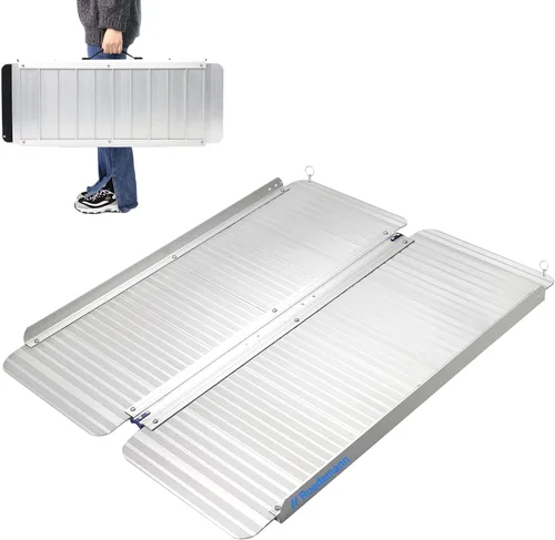 Vista 13 de Ruedamann Rampa para silla de ruedas de 2 pies, rampa portátil para silla de ruedas para la entrada del hogar, diseño más ancho, rampas plegables
