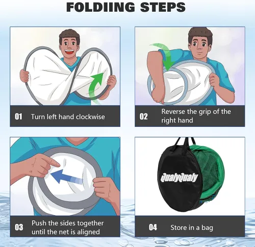 Vista 6 de QualyQualy Floating Fish Basket 41/73 Gallons Extra Large for Live Caught, Fully Foldable Fishing Net Holder for Bait Live Well Collapsible Mesh
