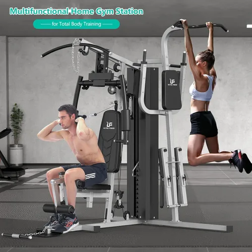 Vista 5 de ULTRA FUEGO Estación de entrenamiento de gimnasio en casa multifuncional con sistema de polea, desarrollador de brazos y piernas para entrenamiento