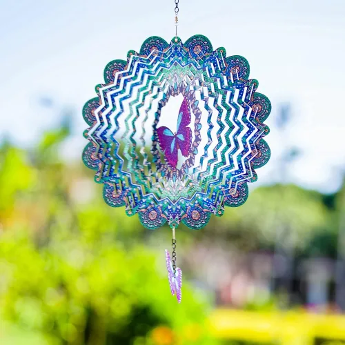 Vista 5 de DREAMYSOUL Hilandero de viento al aire libre de metal, 12 pulgadas de mariposa colgante de viento 3D escultura de viento para jardín al aire libre
