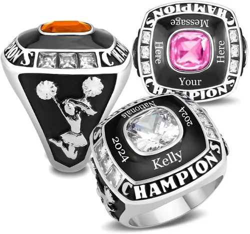 Vista 13 de Anillo de campeonato de acero inoxidable con texto y color personalizados - Trofeo, fútbol americano, béisbol, baloncesto, deportes electrónicos