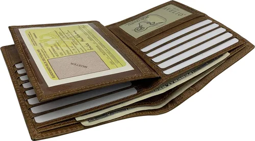 Vista 5 de MARSHAL Bifold - Cartera de piel auténtica con bloqueo RFID para hombres, ranuras para tarjetas, 2 compartimentos para billetes, ventanas
