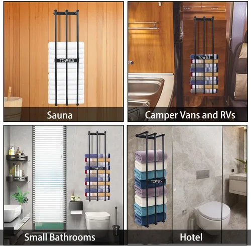 Vista 5 de Toallero de pared para baño pequeño, 3 barras para baño, toallero para pared de baño, organizador de baño, toallas para baño pequeño, caravana