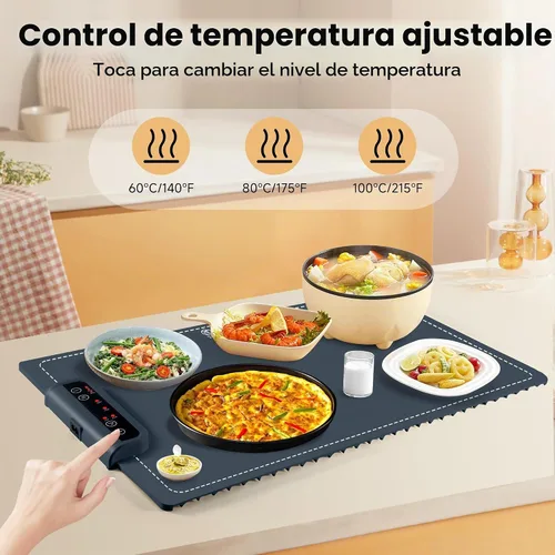 Vista 2 de Tapete Calentador de Alimentos - Tapete Calentador Plegable para Alimentos con Control de Temperatura Ajustable, Modos de Tiempo, Función