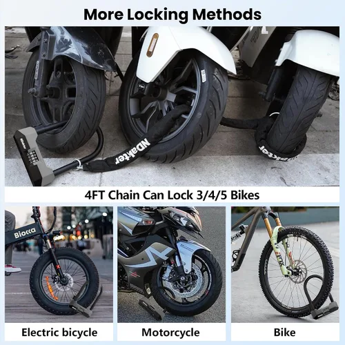 Vista 7 de NDakter Candados de bicicleta antirrobo de alta resistencia, cerradura combinada de bicicleta de 0.71 pulgadas, cerradura de combinación reiniciable
