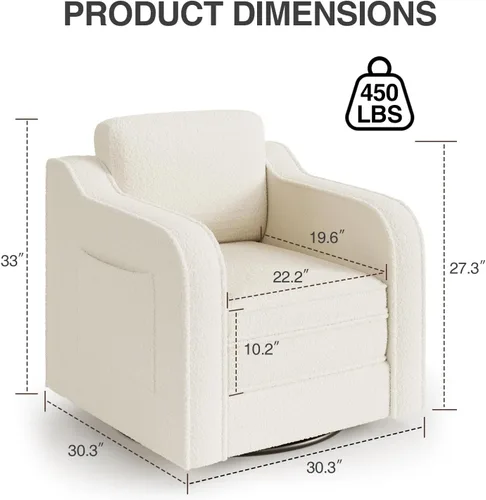 Vista 2 de FiveWillowise Silla giratoria decorativa para sala de estar, sillón tapizado de 30 pulgadas en barril, cómodo sillón moderno individual para Blanco