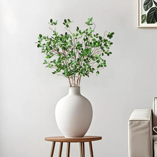 Vista 5 de Htmeing Ramas artificiales de eucalipto verde con hojas, tallos largos sintéticos, plantas vegetales, ramitas de ficus para el hogar, oficina 5