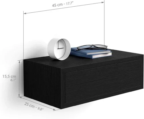 Vista 3 de Mobili Fiver, Mesita de Noche Flotante Riccardo, Madera de Fresno Negra, Fabricado en Italia