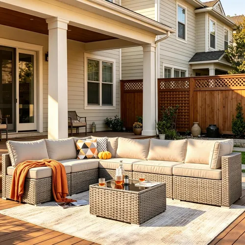 Vista 50 de HOOOWOOO Patio Sectional Furniture Set,2 Piece Couch Set with 2 Matching Armless Chairs(Beige)