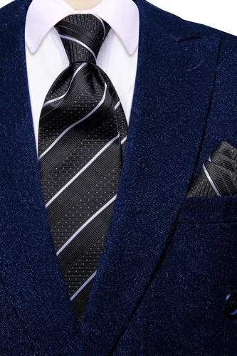 Vista 193 de Hi-Tie Corbatas de seda para hombre, diseño de cachemira a rayas, con bolsillo, gemelos cuadrados, conjunto formal de negocios