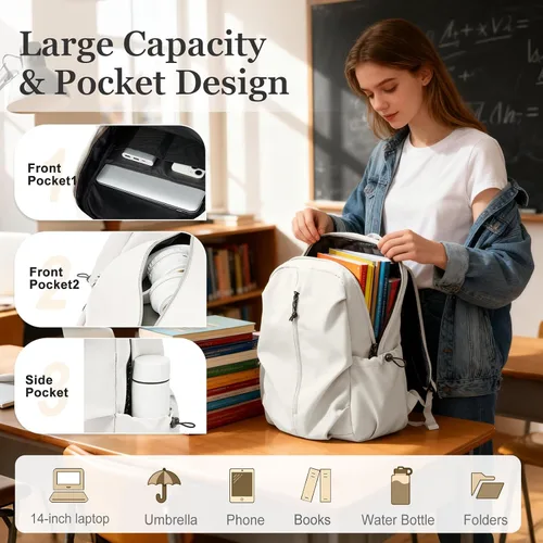 Vista 3 de weradar Mochila universitaria estética para mujeres y hombres,Mochila de estudiante de moda,Mochila clásica de escuela secundaria para adolescentes