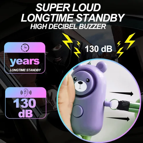 Vista 4 de Alarma personal segura con sonido para mujeres, niños y ancianos, paquete de 2 lindas sirenas de 130 dB, autodefensa de seguridad con luz LED