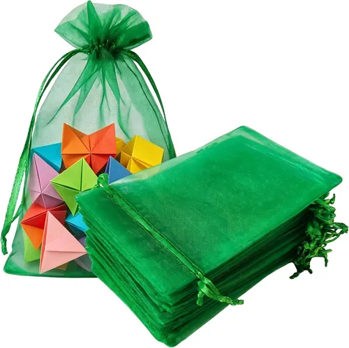 Vista 8 de Paquetes de 50 bolsas de regalo de organza de 4 x 6 pulgadas con cordón negro transparente, decoraciones de embalaje de tela transparente