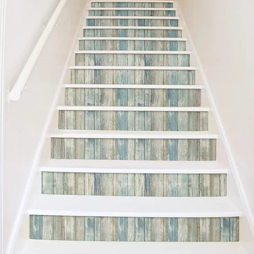Vista 9 de Papel pintado de madera para despegar y pegar, papel de contacto vintage Azul