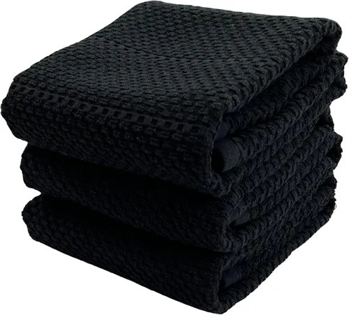 Vista 13 de Serafina Home Toallas de cocina de tamaño grande de color sólido negro: paño de 100 % algodón suave para limpieza y secado absorbente, con ribete