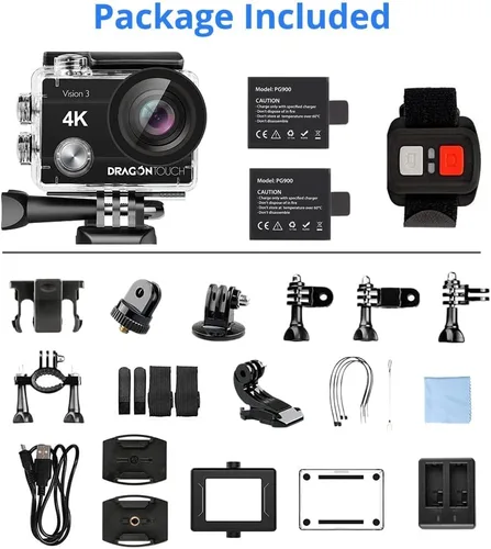 Vista 8 de Dragon Touch Action Camera Vision 3 4K 20MP Cámara impermeable subacuática con control remoto 170° gran angular WiFi Cámara deportiva con kit