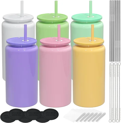 Vista 24 de Paquete de 6 vasos de 16 onzas, vaso aislado con pajita, vaso de 6 colores surtidos