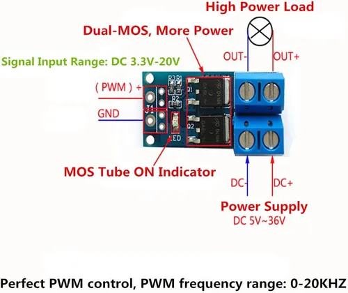 Vista 2 de 5PCS DC 5V-36V 15A (Max 30A) 400W Dual High-Power MOSFET Trigger Switch Drive Module 0-20KHz PWM Ajuste Interruptor Electrónico Tablero de Control