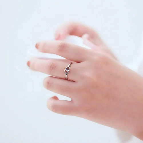 Vista 2 de LGSY Anillos de plata de ley 925 con doble corazón para mujer, Plata