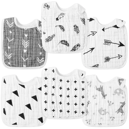 Vista 22 de Zainpe 6 piezas de baberos de algodón de muselina con broches para bebé con patrón de conejo, oso, oveja, pañuelos para babero suaves, absorbentes