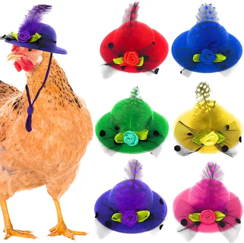 Vista 7 de 6 piezas de sombreros de pollo, sombreros para muñecas, ropa para osos, ropa para peluches, cascos de pollo