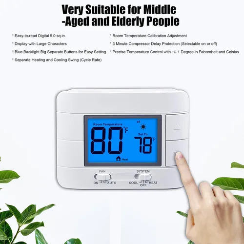 Vista 7 de Termostato no programable para el hogar - Multietapa 2H/2C, con gran pantalla LCD de temperatura y humedad ambiente