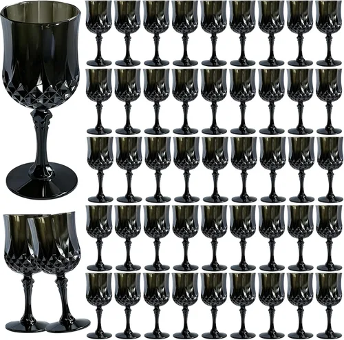 Vista 19 de Copas de vino de plástico de 7 onzas, 10 vasos de vino reutilizables ámbar, copas de champán vintage, copas de agua de cristal de plástico