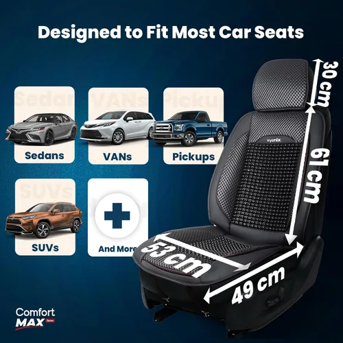 Vista 3 de Funda de asiento de automóvil con cuentas - Soporte de masaje de cuentas de madera con malla refrescante transpirable - Ajuste universal para sedán