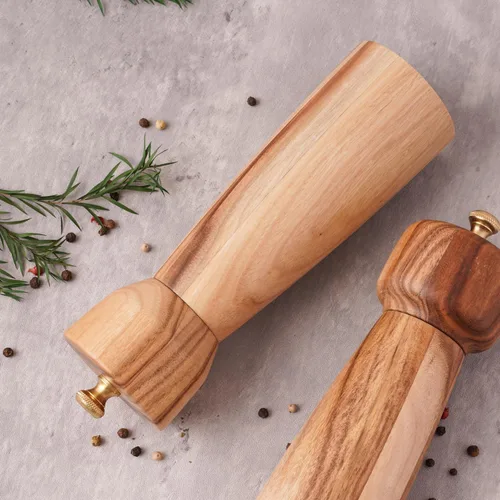 Vista 7 de Molinillo de pimienta, molinillo de pimienta con acero inoxidable ajustable, madera de acacia, 20.5 cm/8 pulgadas de altura, diámetro inferior: 6