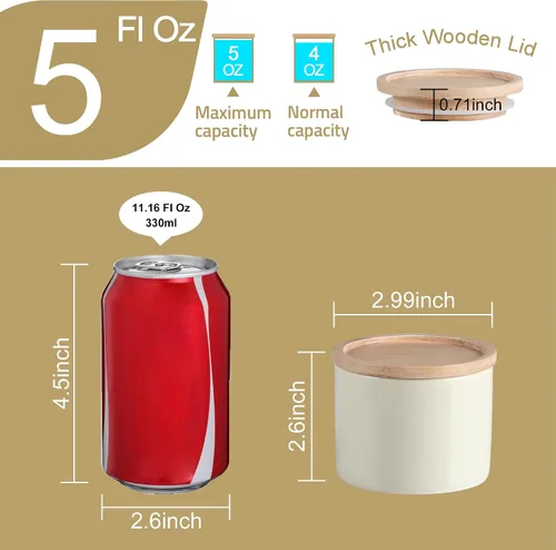 Vista 4 de Botes de Cocina Sweejar Tarro de Cerámica para Almacenamiento de Alimentos, Contenedores Apilables con Tapa de Madera de Sellado Hermético