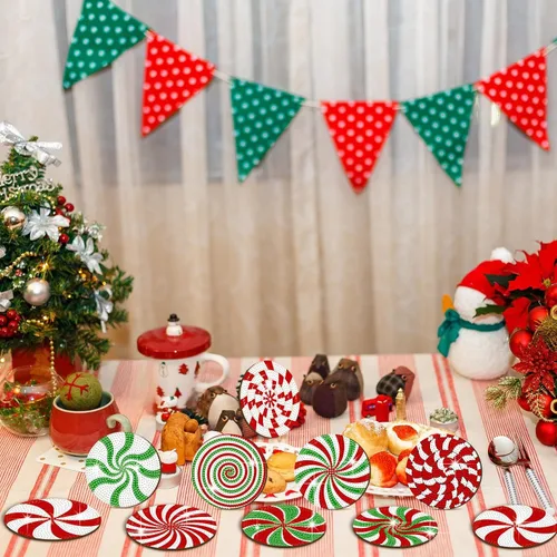 Vista 6 de Perthlin 8 posavasos de arte de diamantes de Navidad, árbol de Navidad, gnomo de caramelo, juego de pintura con soporte, kit de pintura de diamantes