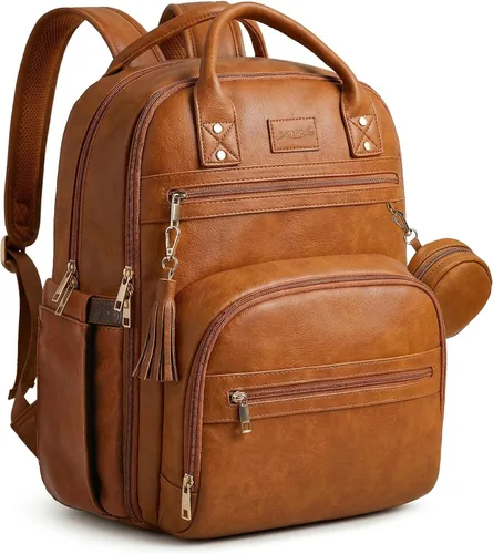 Vista 12 de ROSEGIN Mochila para pañales de cuero vegano de alta calidad con cambiador impermeable, cremalleras reforzadas y sin olor, organizador profesional