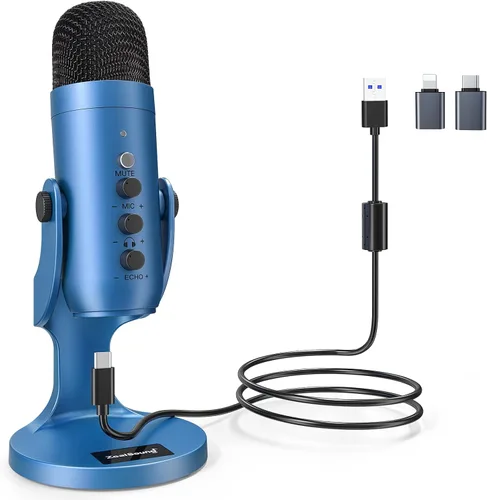Vista 15 de ZealSound Micrófono de podcast para PC, micrófono USB con cancelación de ruido con ganancia, ajuste de volumen y botón de silencio, monitoreo y eco