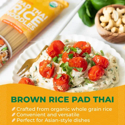 Vista 3 de Lotus Foods Fideos tailandeses orgánicos de arroz integral – Fideos de estilo asiático para salteados, sin gluten, vegano, grano entero, sin OMG